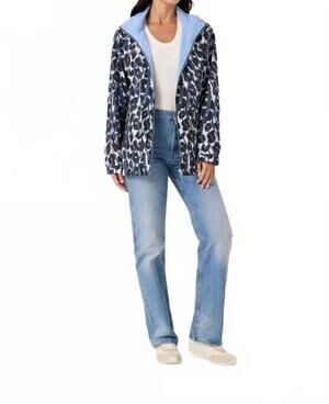 NEW NIKKI JONES reversible hooded rain jacket in ocean print breezy blue